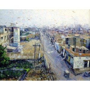 Saba Qayoom Leghari, Morning View From Naya Pull Hyderabad II, 16 x 20 Inch, Oil on Canvas, Citycape Painting, AC-SQL-024